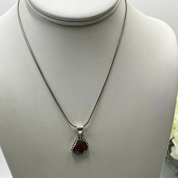 Sterling Silver 925 Watermelon
Tourmaline Pendant Necklace
16" Chain Bezel - Picture 2 of 15